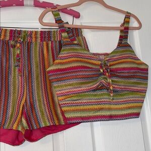 Striped Rainbow mock knit Shorts and tank set